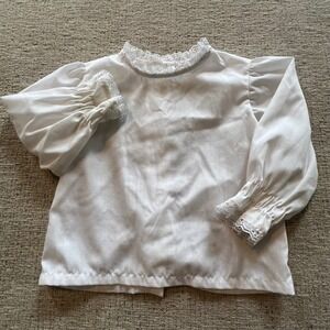 Vintage Her Majesty White Lace Trim Blouse Toddler 2T Long Sleeve Button Back